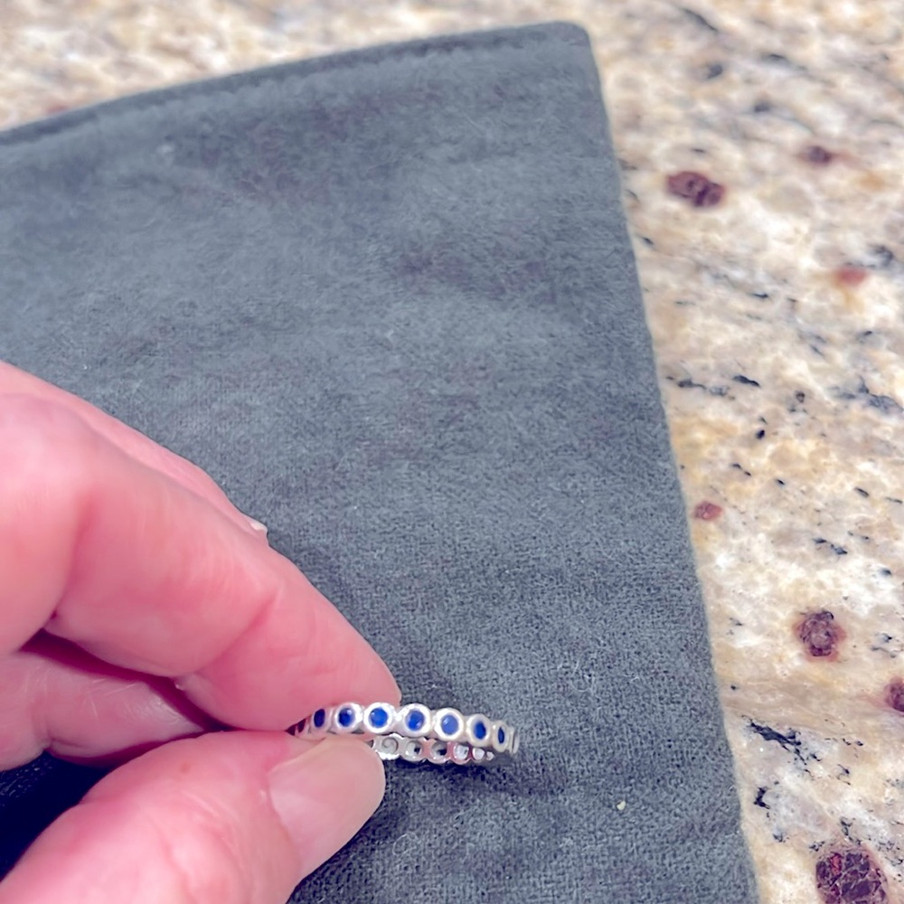 Costume ring - blue sapphire and silver costume stackable ring, size 6
